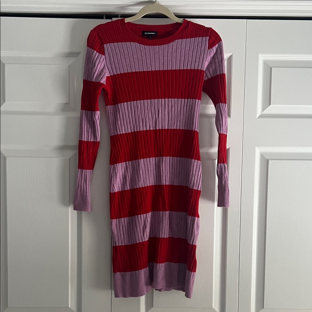 525 America Striped Red and Pink Long Sleeve Dress